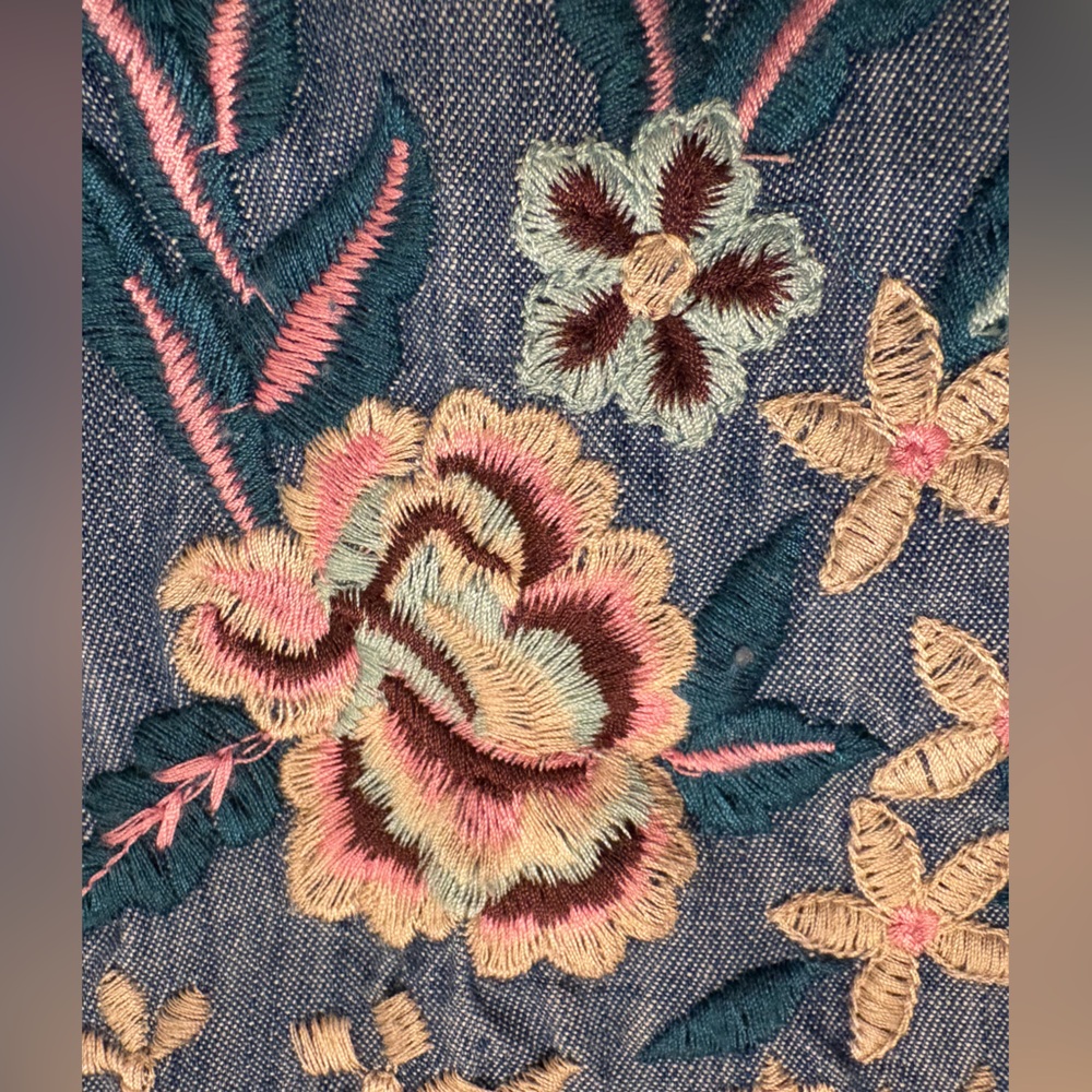 NWT J. Jill Floral Embroidered Open Front Lightweight Chambray Jacket Women’s Lg - Picture 8 of 14